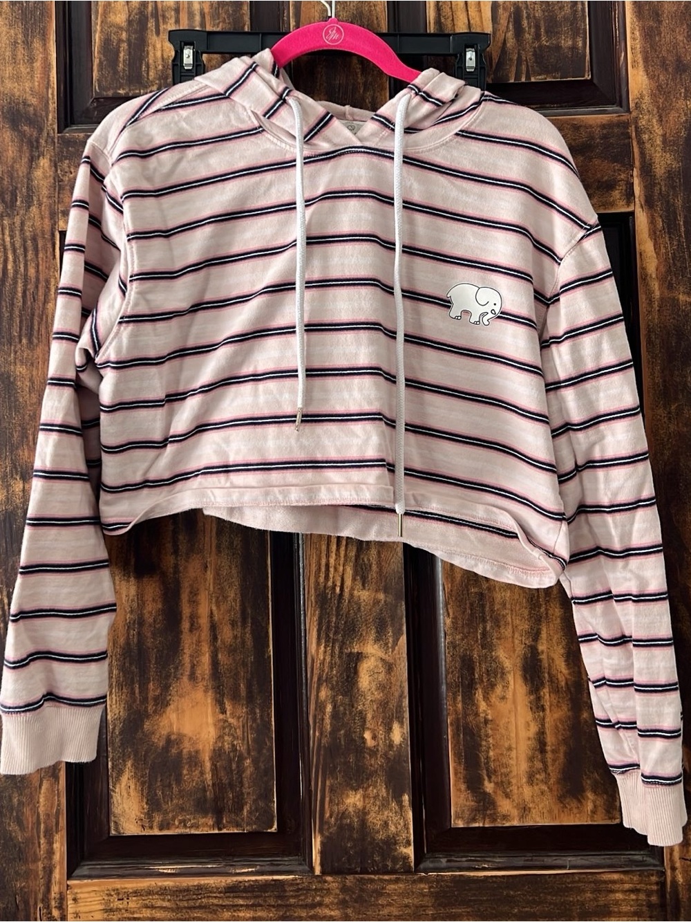 ivory ella pink and black striped cropped hoodie